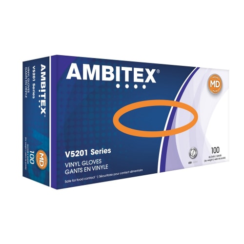 Guantes de vinilo Ambitex sin polvo, transparentes, medios